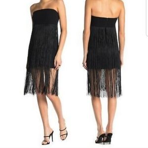 Ramy Brook Black Rikki Strapless Fringe Dr…